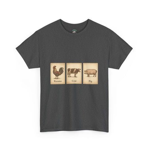 Vintage Farmyard Tee with Rooster Pig and Cow - Unisex Tee