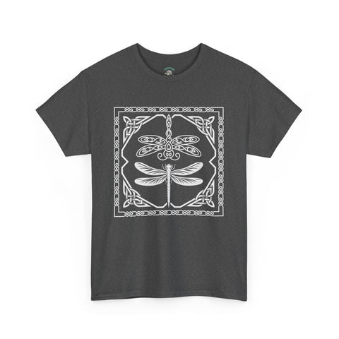 Graphic Dragonfly Insect Celtic Style Tee, Unisex Heavy Cotton T-Shirt, Bug Lover Gift, Nature Inspired Shirt, Unique Entomology Top, Insect
