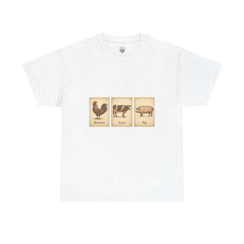 Vintage Farmyard Tee with Rooster Pig and Cow - Unisex Tee