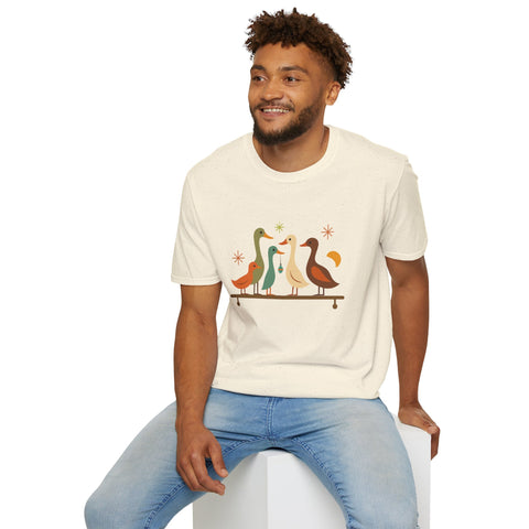 Vintage Retro Ducks Unisex Softstyle T-Shirt, Duck Lover Gift, Cute DucksTee, Animal Print Shirt, Graphic Tee for Duck Owners