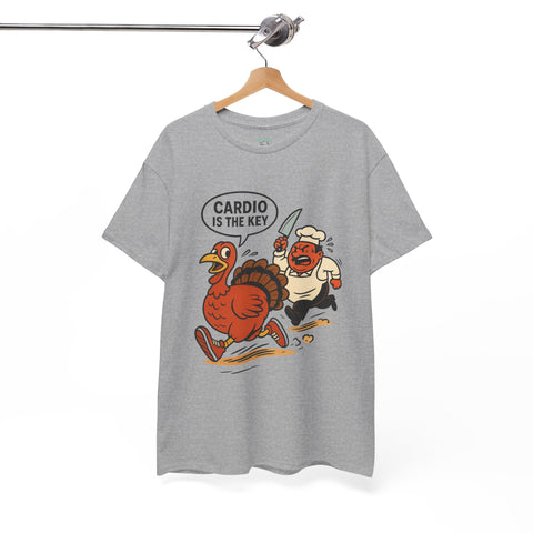 Funny Turkey Cardio Tee - Thanksgiving Gift, Unisex Cotton Shirt, Humor Tee, Fall Celebration Apparel, Holiday Humor T-Shirt