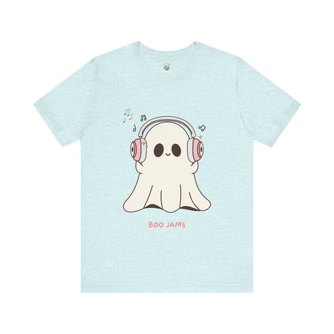 Cute Ghost 'Boo Jams' Unisex Tee, Halloween Shirt, Kawaii Ghost Top, Music Lover Gift, Spooky Season Apparel