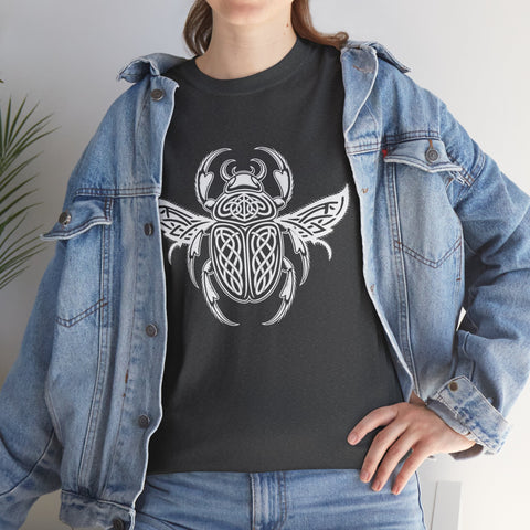 Graphic Insect Celtic Style Tee, Unisex Heavy Cotton T-Shirt, Bug Lover Gift, Nature Inspired Shirt, Unique Entomology Top, Insect