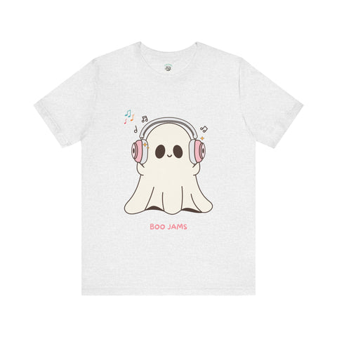 Cute Ghost 'Boo Jams' Unisex Tee, Halloween Shirt, Kawaii Ghost Top, Music Lover Gift, Spooky Season Apparel