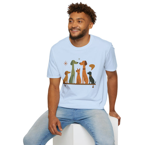 Vintage Retro Dogs Unisex Softstyle T-Shirt, Dog Lover Gift, Cute Puppy Tee, Animal Print Shirt, Graphic Tee for Dog Owners