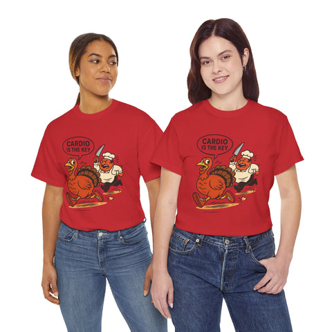Funny Turkey Cardio Tee - Thanksgiving Gift, Unisex Cotton Shirt, Humor Tee, Fall Celebration Apparel, Holiday Humor T-Shirt