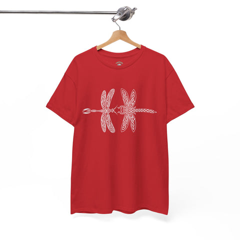 Graphic  Celtic Style Tee of dragonflies, Unisex Heavy Cotton T-Shirt, Bug Lover Gift, Nature Inspired Shirt, Unique Entomology Top, Insect