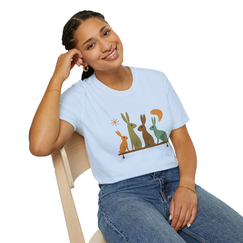 Vintage Retro Rabbits Unisex Softstyle T-Shirt, Rabbit Lover Gift, Cute Rabbit Tee, Animal Print Shirt, Graphic Tee for Rabbit Owners