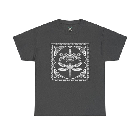 Graphic Dragonfly Insect Celtic Style Tee, Unisex Heavy Cotton T-Shirt, Bug Lover Gift, Nature Inspired Shirt, Unique Entomology Top, Insect