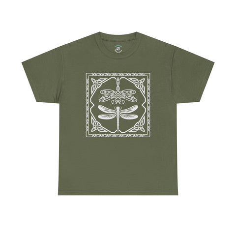 Graphic Dragonfly Insect Celtic Style Tee, Unisex Heavy Cotton T-Shirt, Bug Lover Gift, Nature Inspired Shirt, Unique Entomology Top, Insect
