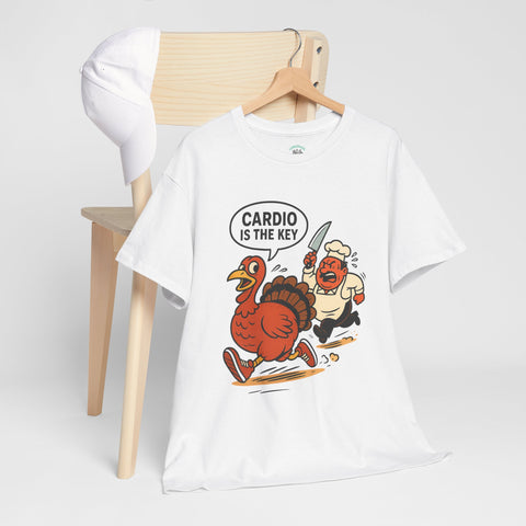 Funny Turkey Cardio Tee - Thanksgiving Gift, Unisex Cotton Shirt, Humor Tee, Fall Celebration Apparel, Holiday Humor T-Shirt