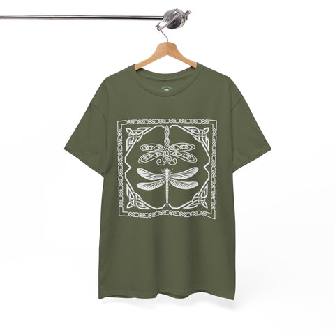Graphic Dragonfly Insect Celtic Style Tee, Unisex Heavy Cotton T-Shirt, Bug Lover Gift, Nature Inspired Shirt, Unique Entomology Top, Insect