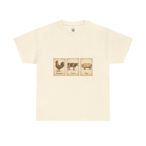 Vintage Farmyard Tee with Rooster Pig and Cow - Unisex Tee