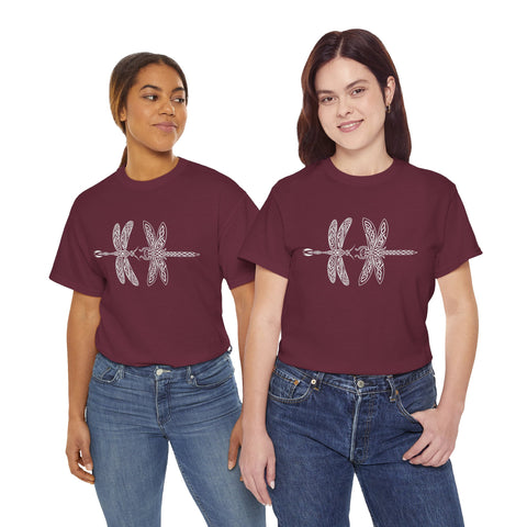 Graphic  Celtic Style Tee of dragonflies, Unisex Heavy Cotton T-Shirt, Bug Lover Gift, Nature Inspired Shirt, Unique Entomology Top, Insect