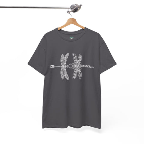Graphic  Celtic Style Tee of dragonflies, Unisex Heavy Cotton T-Shirt, Bug Lover Gift, Nature Inspired Shirt, Unique Entomology Top, Insect