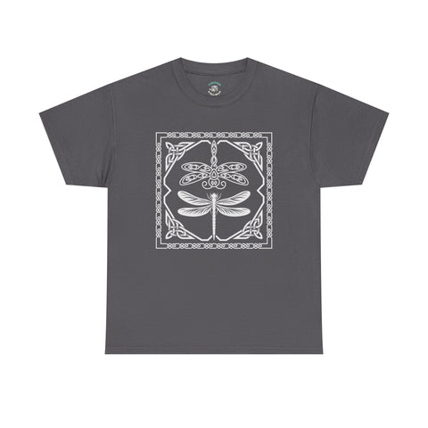 Graphic Dragonfly Insect Celtic Style Tee, Unisex Heavy Cotton T-Shirt, Bug Lover Gift, Nature Inspired Shirt, Unique Entomology Top, Insect