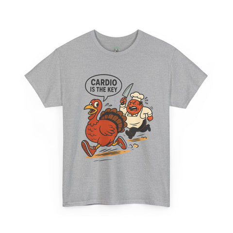 Funny Turkey Cardio Tee - Thanksgiving Gift, Unisex Cotton Shirt, Humor Tee, Fall Celebration Apparel, Holiday Humor T-Shirt