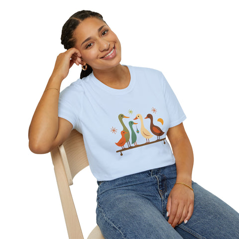 Vintage Retro Ducks Unisex Softstyle T-Shirt, Duck Lover Gift, Cute DucksTee, Animal Print Shirt, Graphic Tee for Duck Owners