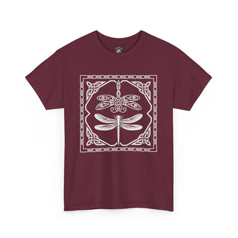 Graphic Dragonfly Insect Celtic Style Tee, Unisex Heavy Cotton T-Shirt, Bug Lover Gift, Nature Inspired Shirt, Unique Entomology Top, Insect