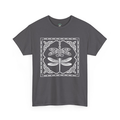 Graphic Dragonfly Insect Celtic Style Tee, Unisex Heavy Cotton T-Shirt, Bug Lover Gift, Nature Inspired Shirt, Unique Entomology Top, Insect