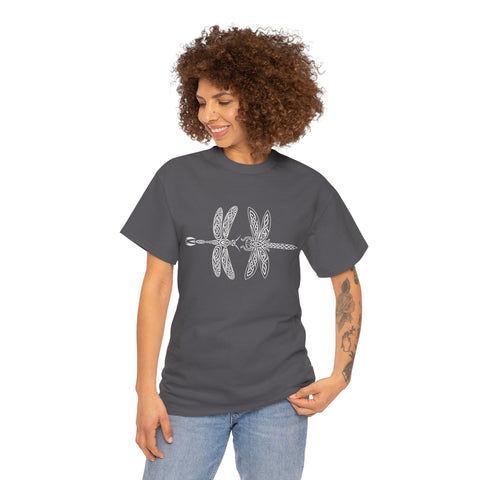 Graphic  Celtic Style Tee of dragonflies, Unisex Heavy Cotton T-Shirt, Bug Lover Gift, Nature Inspired Shirt, Unique Entomology Top, Insect