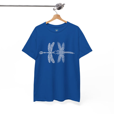 Graphic  Celtic Style Tee of dragonflies, Unisex Heavy Cotton T-Shirt, Bug Lover Gift, Nature Inspired Shirt, Unique Entomology Top, Insect