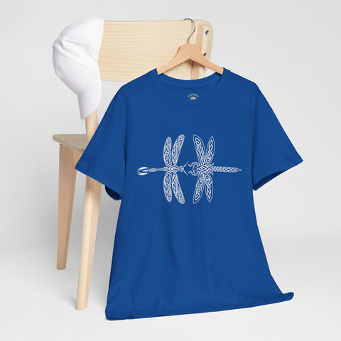 Graphic  Celtic Style Tee of dragonflies, Unisex Heavy Cotton T-Shirt, Bug Lover Gift, Nature Inspired Shirt, Unique Entomology Top, Insect