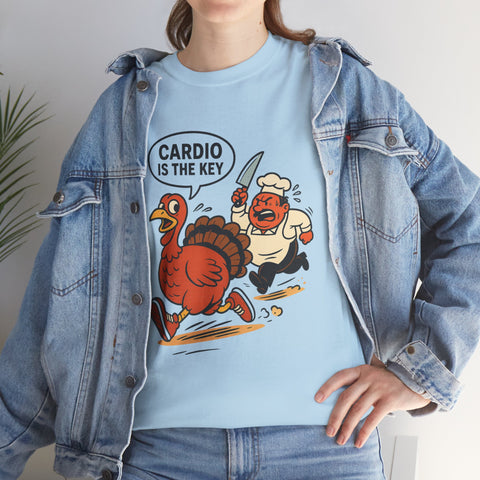 Funny Turkey Cardio Tee - Thanksgiving Gift, Unisex Cotton Shirt, Humor Tee, Fall Celebration Apparel, Holiday Humor T-Shirt