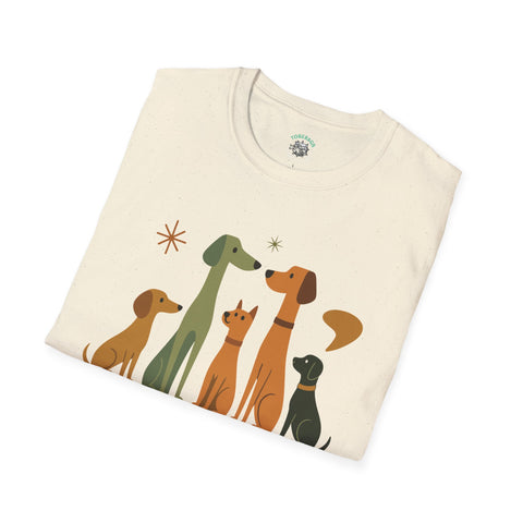 Vintage Retro Dogs Unisex Softstyle T-Shirt, Dog Lover Gift, Cute Puppy Tee, Animal Print Shirt, Graphic Tee for Dog Owners