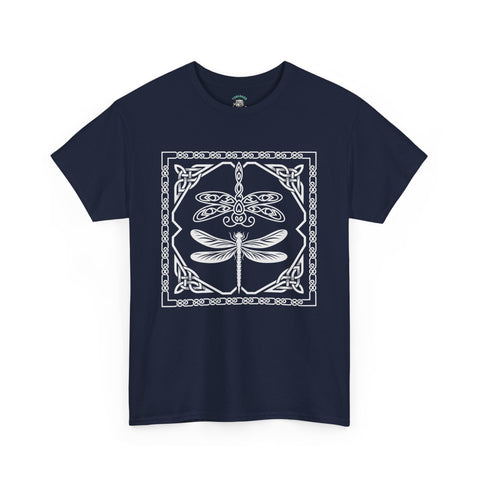 Graphic Dragonfly Insect Celtic Style Tee, Unisex Heavy Cotton T-Shirt, Bug Lover Gift, Nature Inspired Shirt, Unique Entomology Top, Insect
