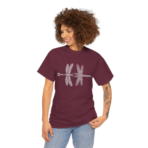 Graphic  Celtic Style Tee of dragonflies, Unisex Heavy Cotton T-Shirt, Bug Lover Gift, Nature Inspired Shirt, Unique Entomology Top, Insect