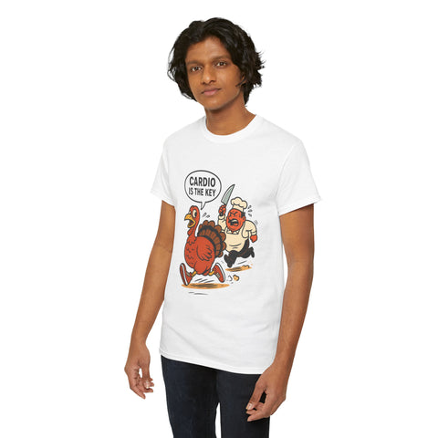 Funny Turkey Cardio Tee - Thanksgiving Gift, Unisex Cotton Shirt, Humor Tee, Fall Celebration Apparel, Holiday Humor T-Shirt