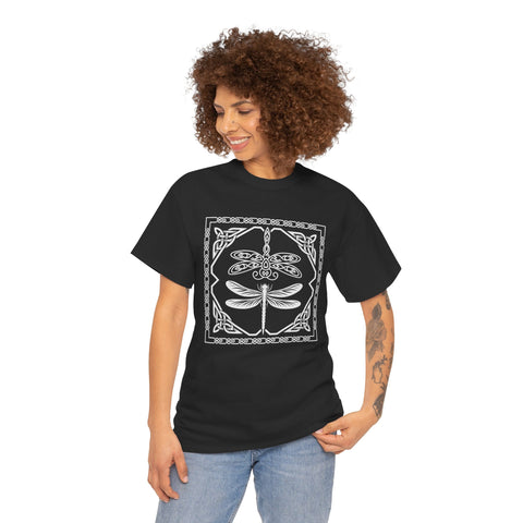 Graphic Dragonfly Insect Celtic Style Tee, Unisex Heavy Cotton T-Shirt, Bug Lover Gift, Nature Inspired Shirt, Unique Entomology Top, Insect
