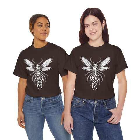 Graphic Insect Celtic Style Tee, Unisex Heavy Cotton T-Shirt, Bug Lover Gift, Nature Inspired Shirt, Unique Entomology Top, Insect