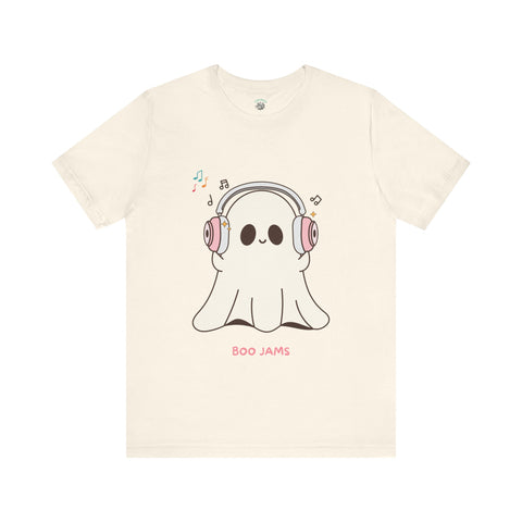 Cute Ghost 'Boo Jams' Unisex Tee, Halloween Shirt, Kawaii Ghost Top, Music Lover Gift, Spooky Season Apparel