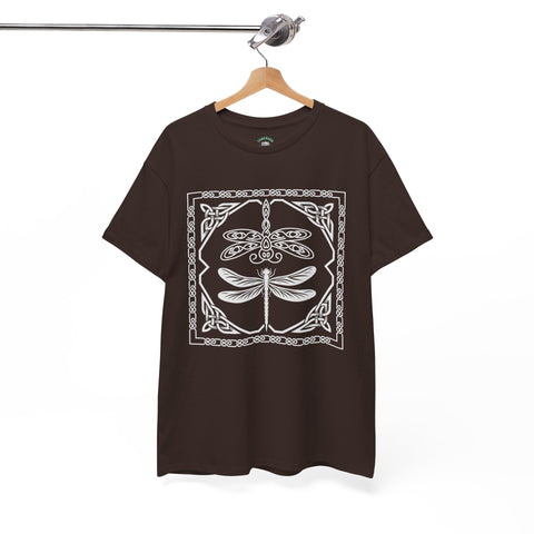 Graphic Dragonfly Insect Celtic Style Tee, Unisex Heavy Cotton T-Shirt, Bug Lover Gift, Nature Inspired Shirt, Unique Entomology Top, Insect