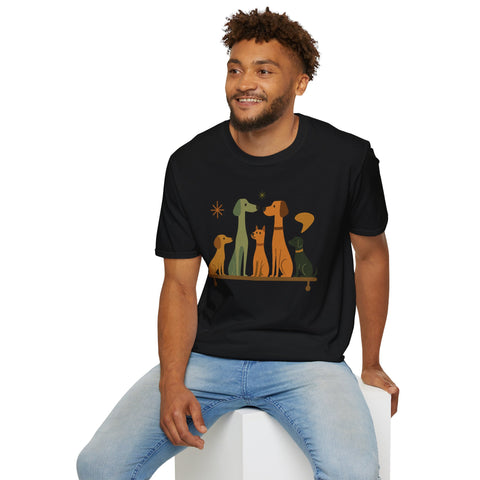Vintage Retro Dogs Unisex Softstyle T-Shirt, Dog Lover Gift, Cute Puppy Tee, Animal Print Shirt, Graphic Tee for Dog Owners