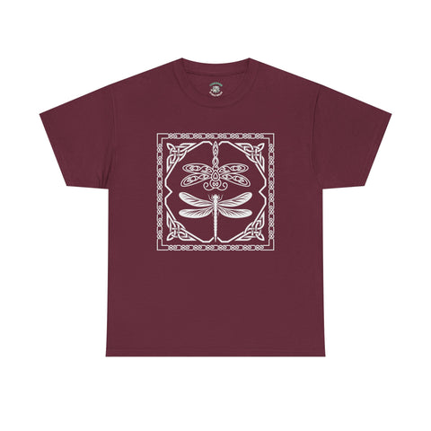 Graphic Dragonfly Insect Celtic Style Tee, Unisex Heavy Cotton T-Shirt, Bug Lover Gift, Nature Inspired Shirt, Unique Entomology Top, Insect