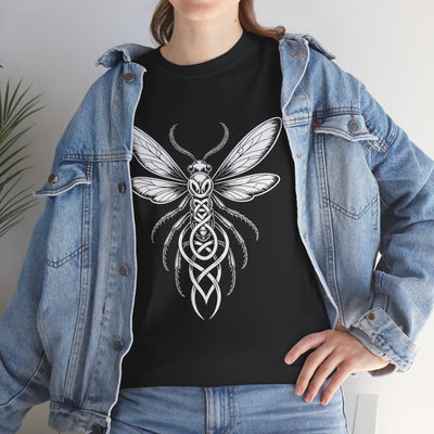 Graphic Insect Celtic Style Tee, Unisex Heavy Cotton T-Shirt, Bug Lover Gift, Nature Inspired Shirt, Unique Entomology Top, Insect