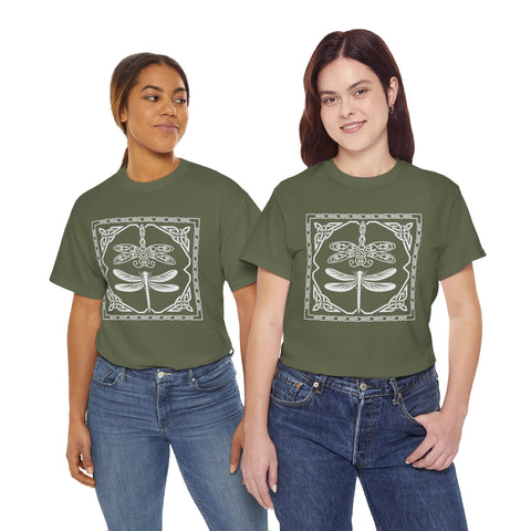 Graphic Dragonfly Insect Celtic Style Tee, Unisex Heavy Cotton T-Shirt, Bug Lover Gift, Nature Inspired Shirt, Unique Entomology Top, Insect