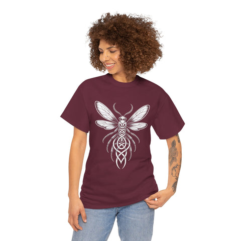 Graphic Insect Celtic Style Tee, Unisex Heavy Cotton T-Shirt, Bug Lover Gift, Nature Inspired Shirt, Unique Entomology Top, Insect