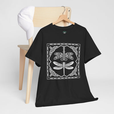 Graphic Dragonfly Insect Celtic Style Tee, Unisex Heavy Cotton T-Shirt, Bug Lover Gift, Nature Inspired Shirt, Unique Entomology Top, Insect