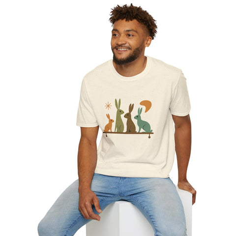 Vintage Retro Rabbits Unisex Softstyle T-Shirt, Rabbit Lover Gift, Cute Rabbit Tee, Animal Print Shirt, Graphic Tee for Rabbit Owners