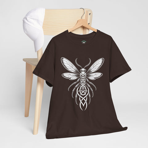Graphic Insect Celtic Style Tee, Unisex Heavy Cotton T-Shirt, Bug Lover Gift, Nature Inspired Shirt, Unique Entomology Top, Insect