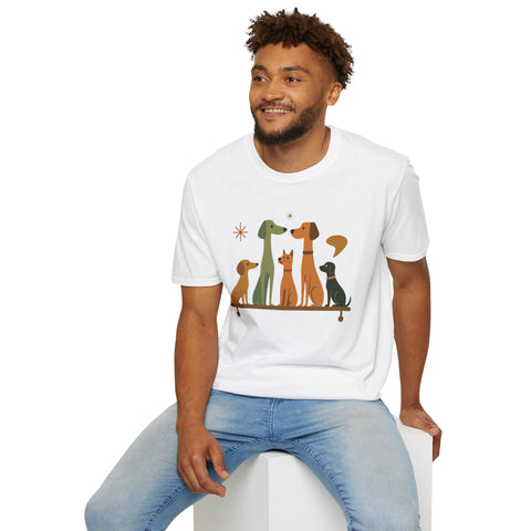 Vintage Retro Dogs Unisex Softstyle T-Shirt, Dog Lover Gift, Cute Puppy Tee, Animal Print Shirt, Graphic Tee for Dog Owners