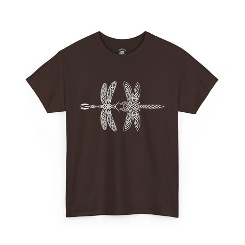 Graphic  Celtic Style Tee of dragonflies, Unisex Heavy Cotton T-Shirt, Bug Lover Gift, Nature Inspired Shirt, Unique Entomology Top, Insect