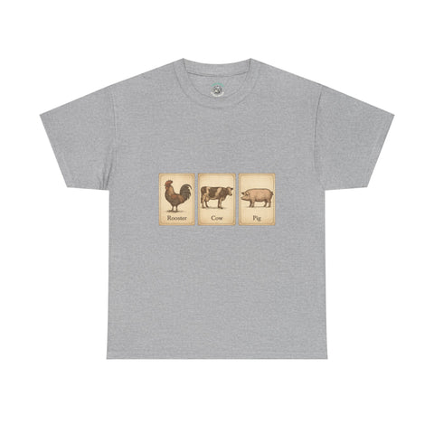 Vintage Farmyard Tee with Rooster Pig and Cow - Unisex Tee