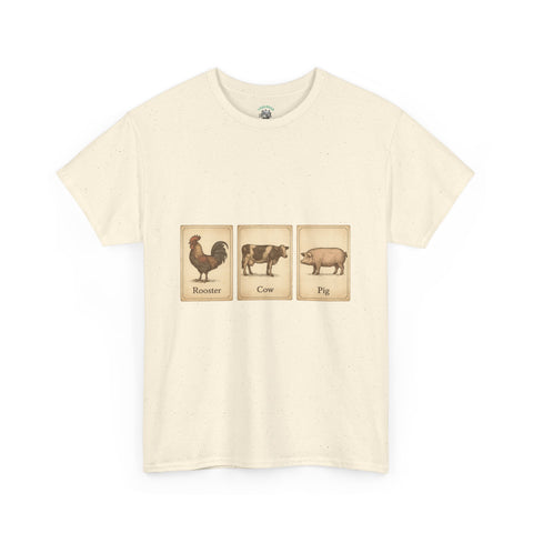 Vintage Farmyard Tee with Rooster Pig and Cow - Unisex Tee