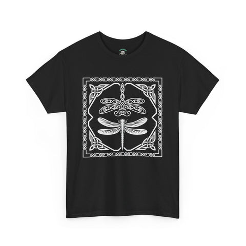Graphic Dragonfly Insect Celtic Style Tee, Unisex Heavy Cotton T-Shirt, Bug Lover Gift, Nature Inspired Shirt, Unique Entomology Top, Insect