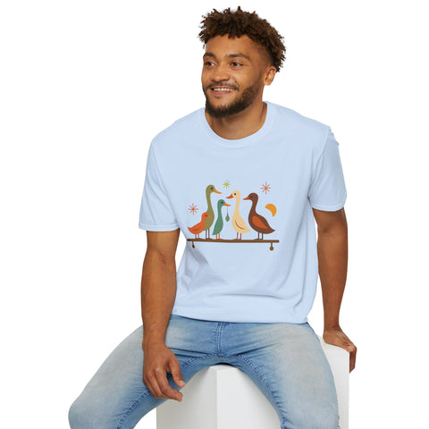 Vintage Retro Ducks Unisex Softstyle T-Shirt, Duck Lover Gift, Cute DucksTee, Animal Print Shirt, Graphic Tee for Duck Owners